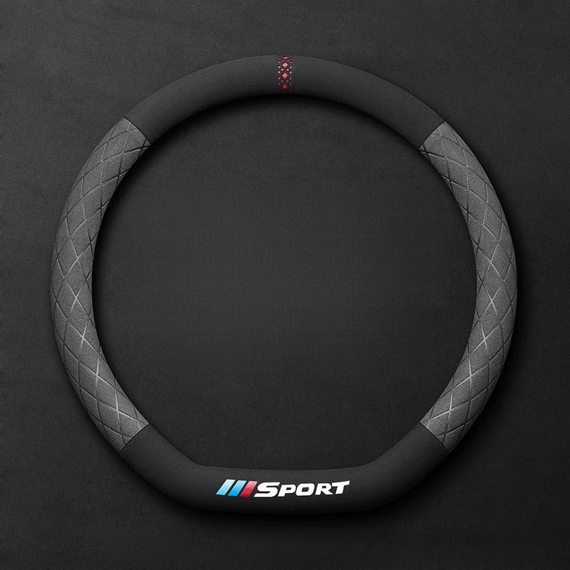 Suede Steering Wheel Cover – Universal 38cm Non-Slip Breathable Grip for Cars and SUVs - Delicate Leather  