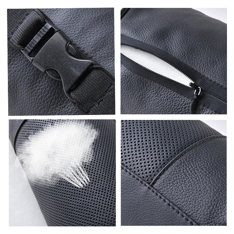 Genuine Cowhide Leather Car Neck Pillow – Cylindrical Memory Foam Cushion for Car & Office - Delicate Leather