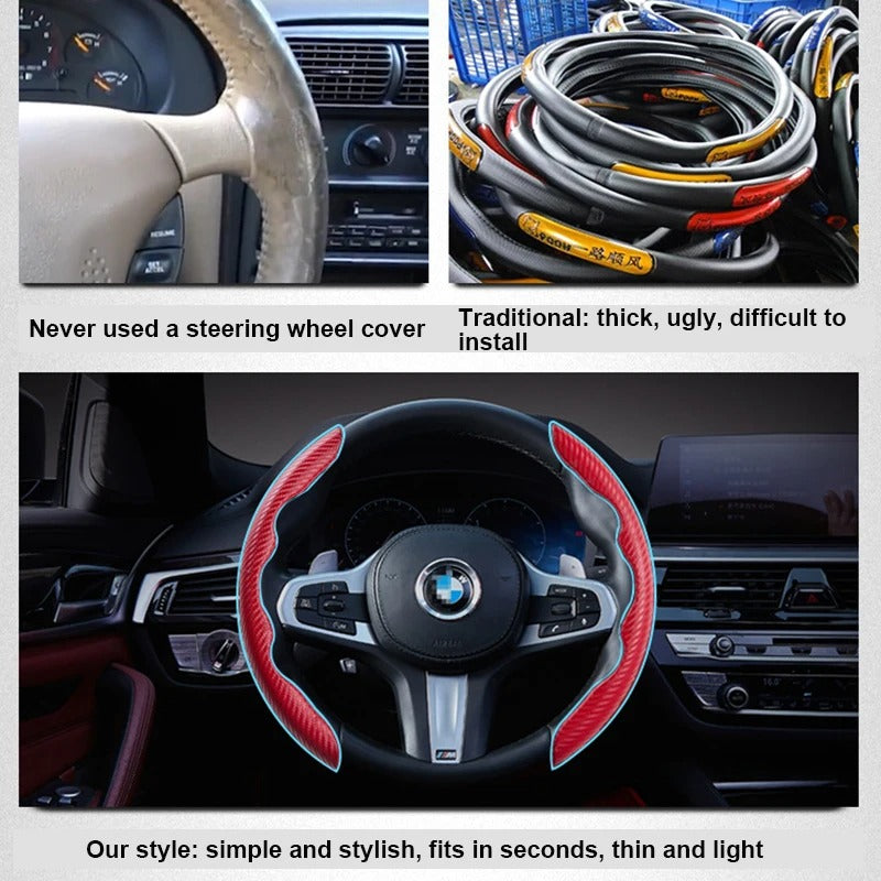 2-Pack Carbon Fiber Style Steering Wheel Spinner Covers – Microfiber Leather PVC, Non-Slip Universal Fit - Delicate Leather  