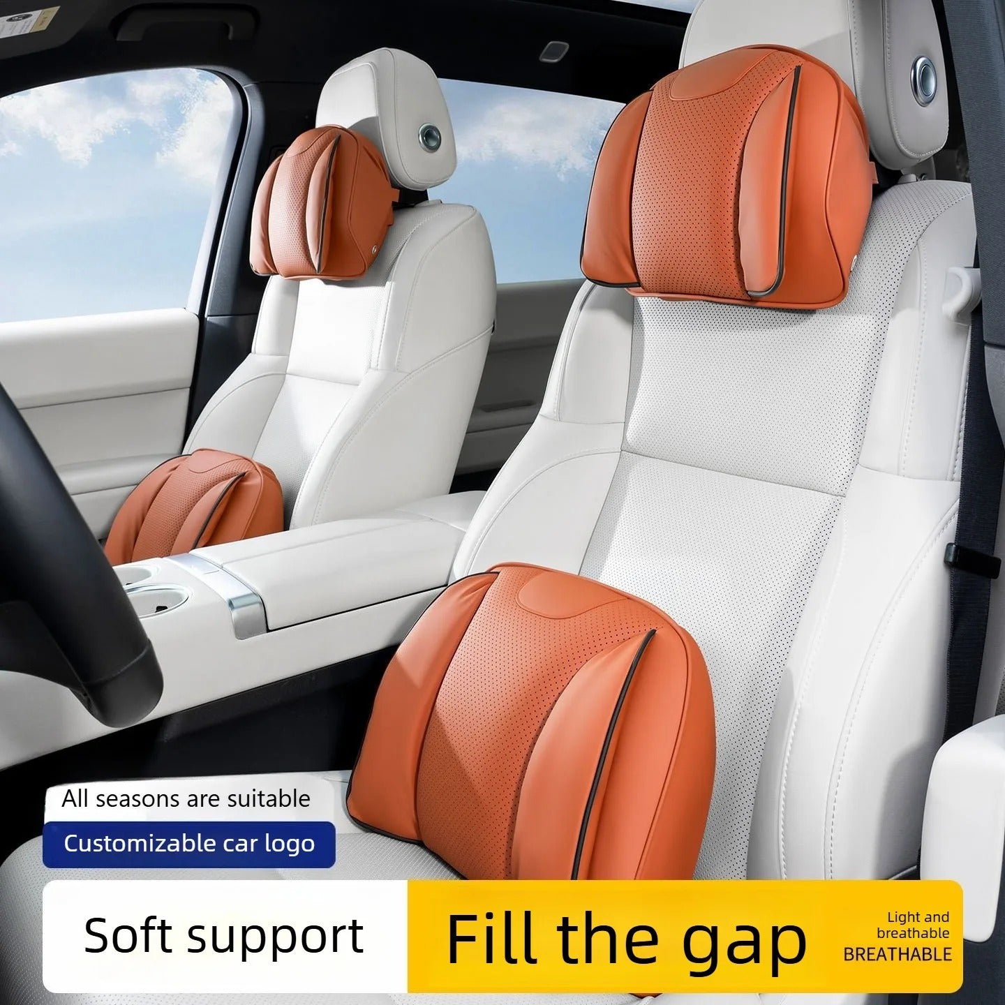 Nappa Leather Car Headrest & Lumbar Support Pillow Set – Universal Neck & Back Cushion - Delicate Leather