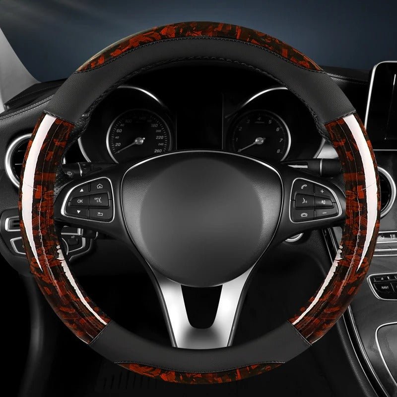 Carbon Fiber & Leather Steering Wheel Cover – 38CM Non-Slip Sport Grip O/D Shape - Delicate Leather