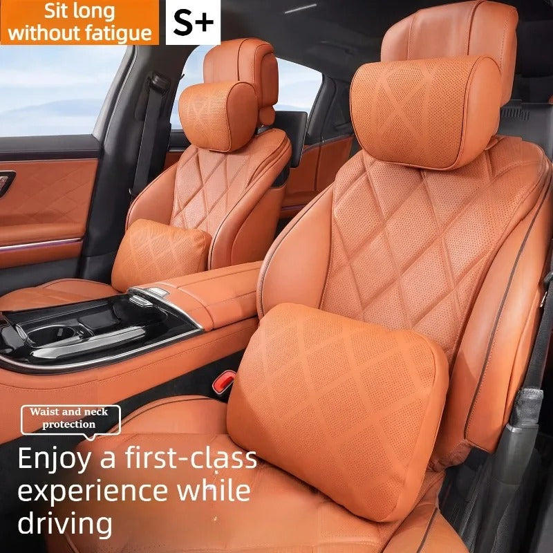 Nappa Leather Car Neck Pillow & Waist Pillow Set – Universal Car Seat Accessories - Delicate Leather