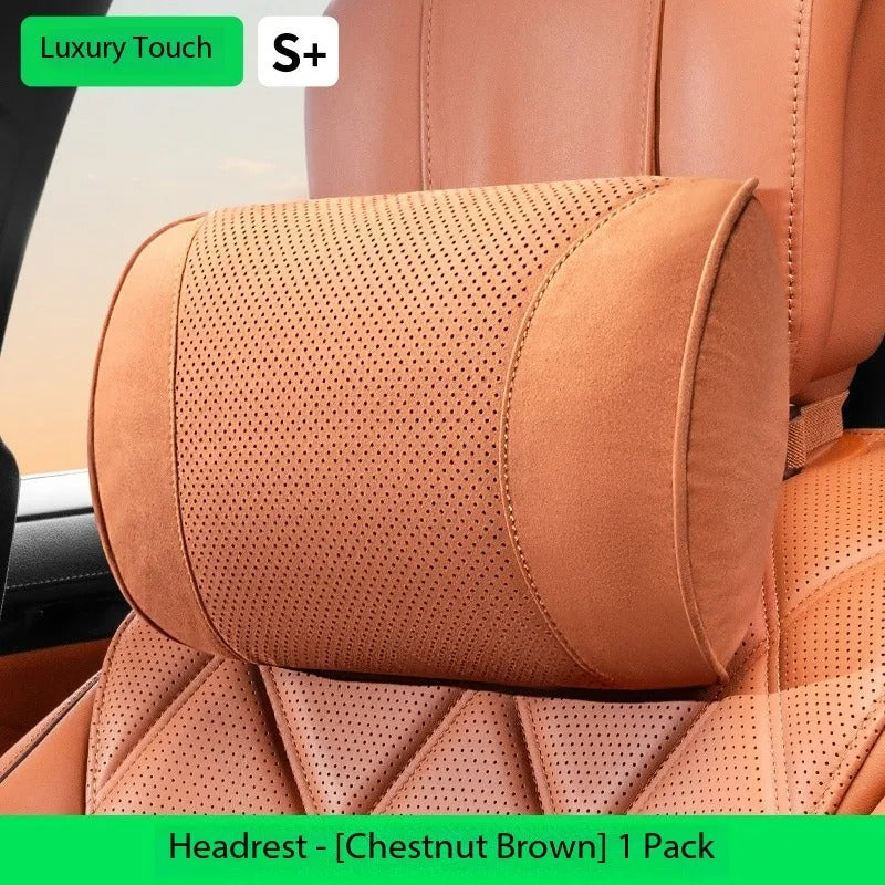 Luxury Suede Car Headrest and Lumbar Cushion Set – Breathable All-Season Support Pillows for Vehicle Seats - Delicate Leather  