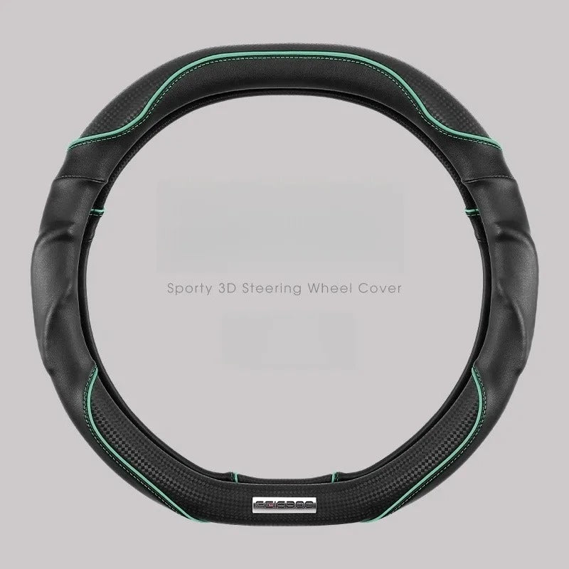 Nappa Leather Steering Wheel Cover with Carbon Fiber Pattern – Universal Fit 38cm, Non-Slip, All-Season Design - Delicate Leather  