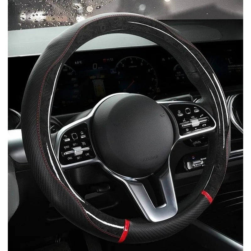 Wood Grain Leather Steering Wheel Cover – Universal 38CM Anti-Slip O/D Shape Grip - Delicate Leather