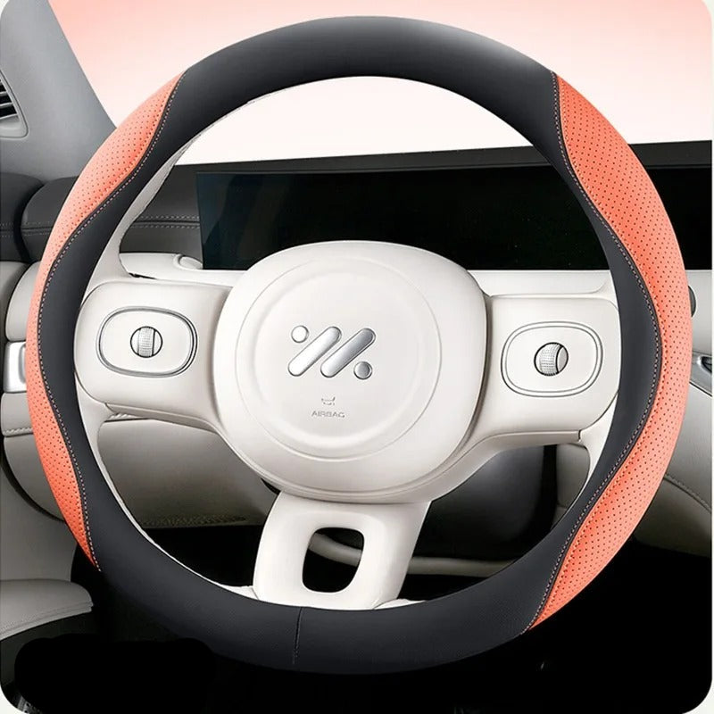 PU Leather & Mesh Car Steering Wheel Cover – Comfortable, Breathable, All-Season Grip - Delicate Leather  
