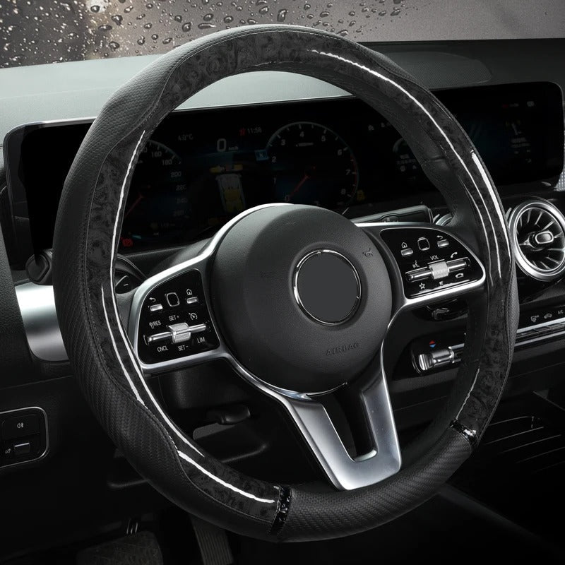 Universal 38CM Steering Wheel Cover – Anti-Slip PU Leather with Leopard Print Design - Delicate Leather  