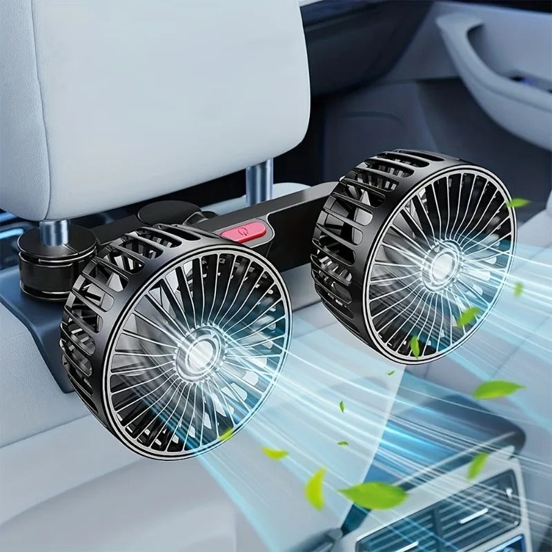 Dual Head USB Car Fan – 360° Adjustable Backseat Air Circulation Fan