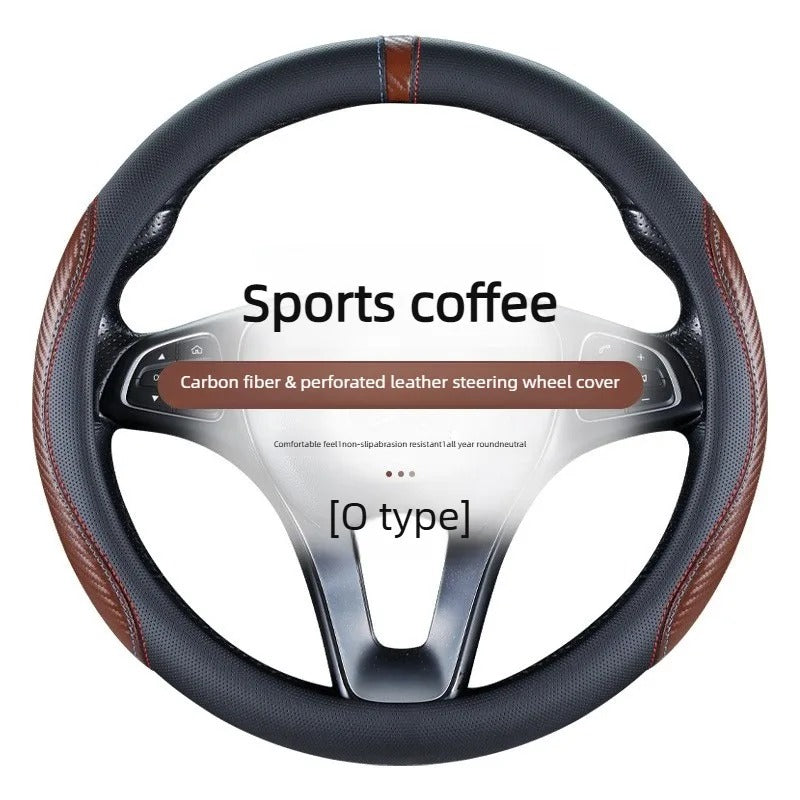 Carbon Fiber Microfiber Leather Steering Wheel Cover – Universal 37–38CM O/D Shape Non-Slip Grip - Delicate Leather