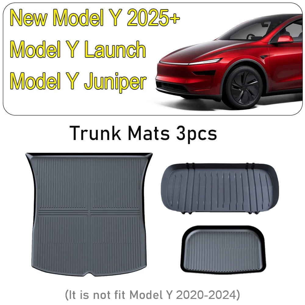 TPE Floor & Trunk Mats Set for Tesla Model Y 2021–2025 & Model 3 Highland – Waterproof, Anti-Slip Liner - Delicate Leather  