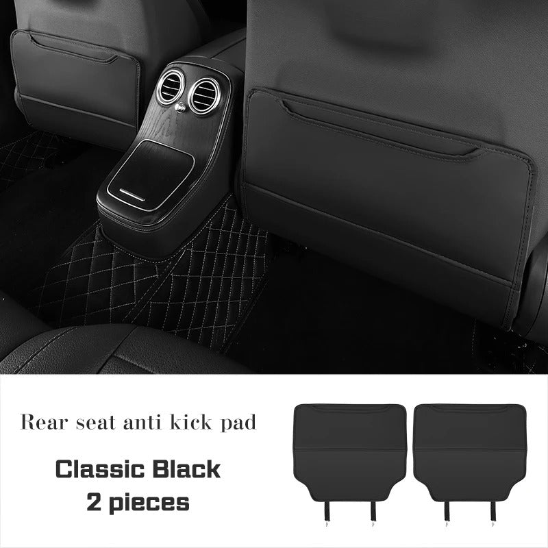 Universal Leather Car Seat Back Protector – Anti-Kick Pad with Storage Pocket - Delicate Leather  