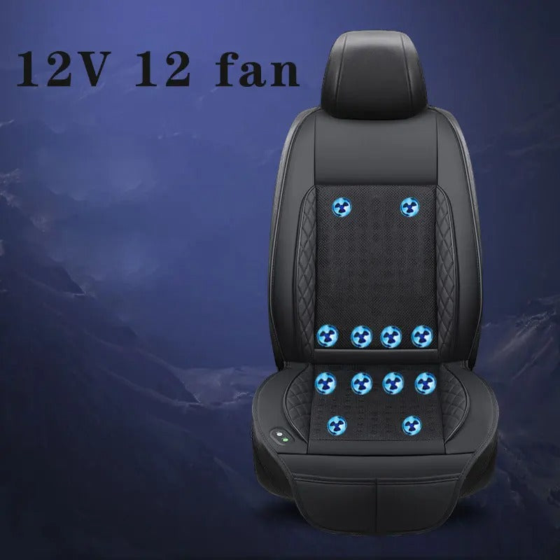 12V Car Cooling Seat Cushion with Built-in Fans – Ventilated Summer Seat Cover with Heat Dissipation and Massage Function - Delicate Leather  