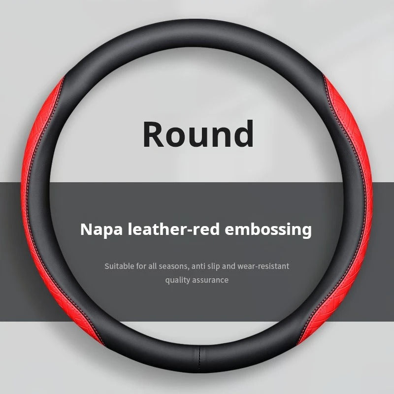 All-Season Suede and Nappa Leather Steering Wheel Cover – Ultra-Thin, Breathable, Non-Slip Universal Fit 38 cm - Delicate Leather  