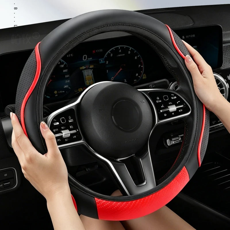 Microfiber Leather Steering Wheel Cover – Universal 37–38cm Anti-Slip Comfort Grip - Delicate Leather