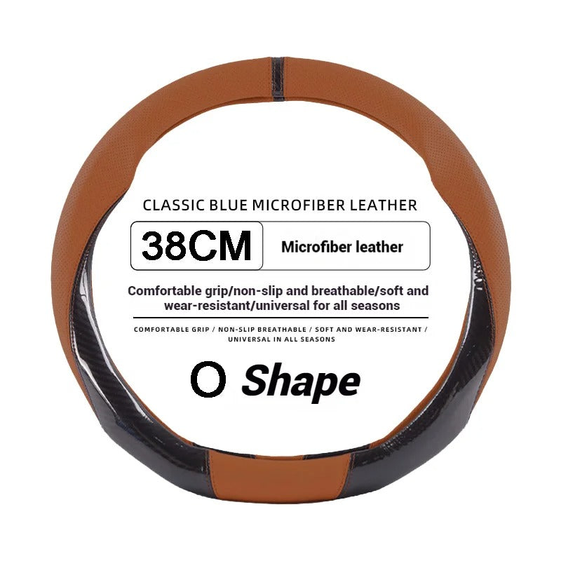 38CM Leather Car Steering Wheel Cover – Anti-Slip O/D Shape Comfortable Grip - Delicate Leather