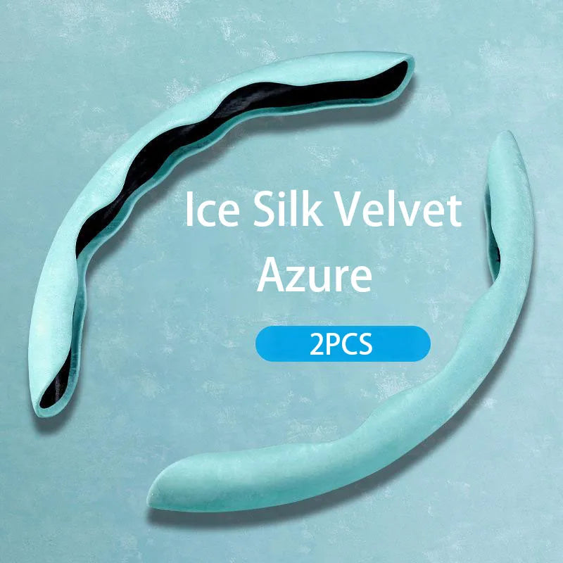 Car Steering Wheel Cover – Ice Silk Fabric Clip-On Grip, Ultra-Thin, All-Season, Non-Slip & Moisture-Absorbing - Delicate Leather  