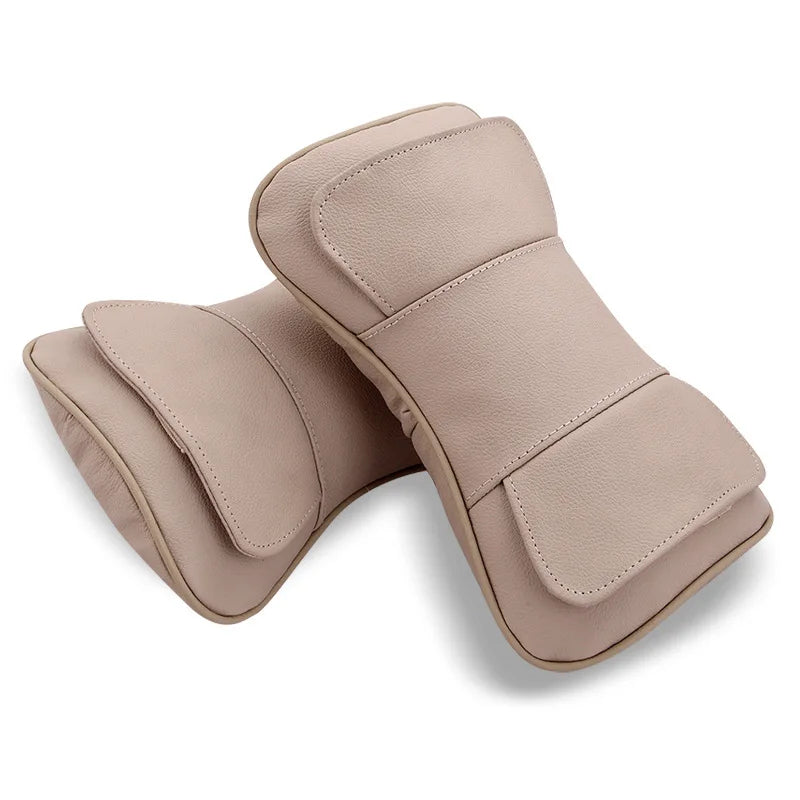 Genuine Leather Car Seat Headrest Pillow – Ergonomic Neck Support Cushion, Universal Auto Interior Accessory (2PCS)