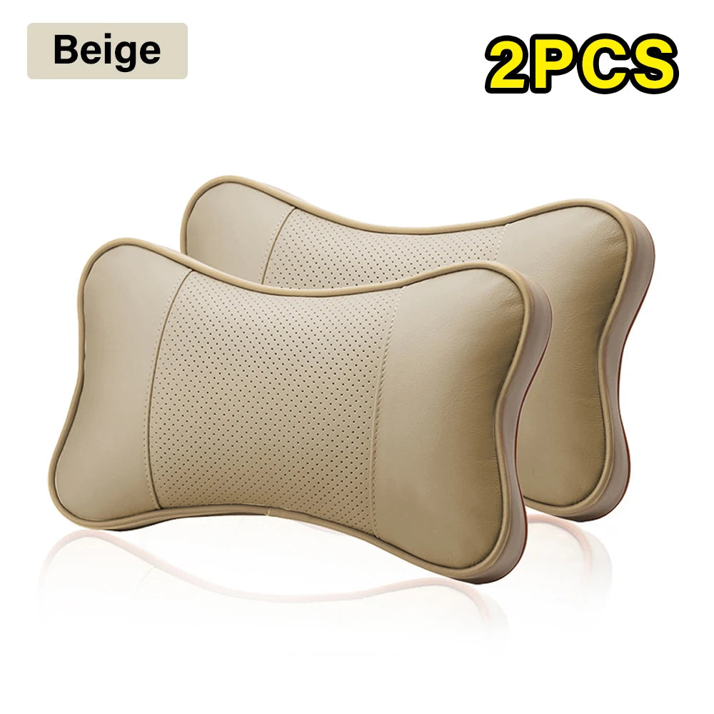 2PCS Leather Car Neck Pillows – Universal Seat Headrest Support Cushions - Delicate Leather  