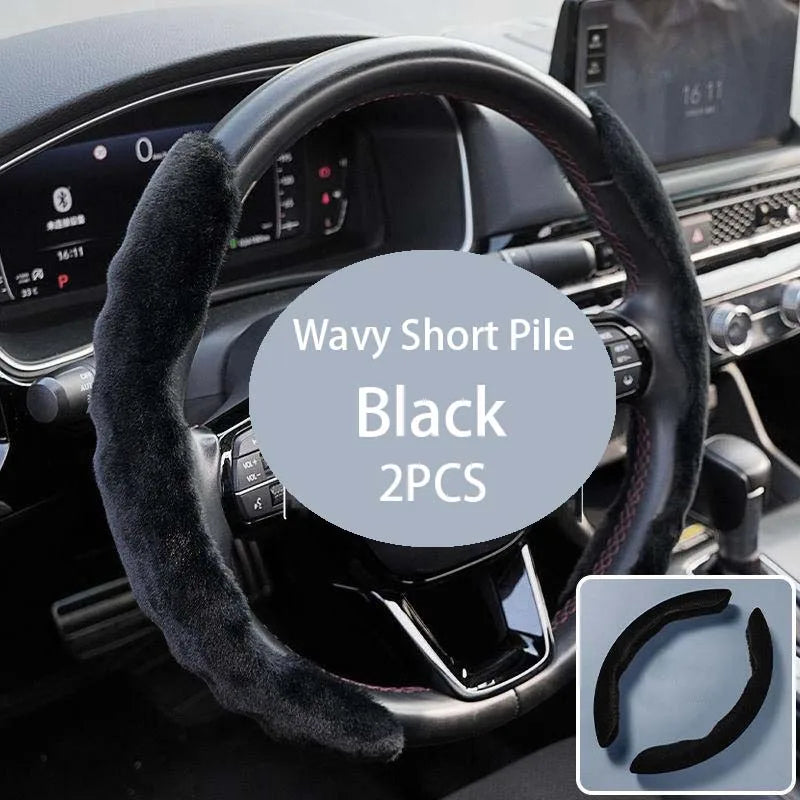 Segmented Wave Plush Steering Wheel Cover – Breathable Anti-Slip Grip, Warm & Comfortable, Universal Fit - Delicate Leather  