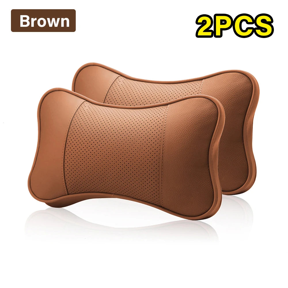 2PCS Leather Car Neck Pillows – Universal Seat Headrest Support Cushions - Delicate Leather  