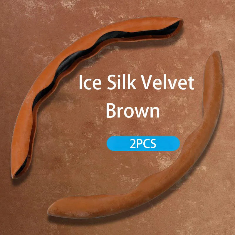 Car Steering Wheel Cover – Ice Silk Fabric Clip-On Grip, Ultra-Thin, All-Season, Non-Slip & Moisture-Absorbing - Delicate Leather  