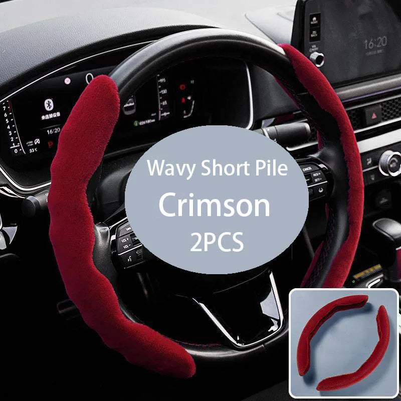 Segmented Wave Plush Steering Wheel Cover – Breathable Anti-Slip Grip, Warm & Comfortable, Universal Fit - Delicate Leather  