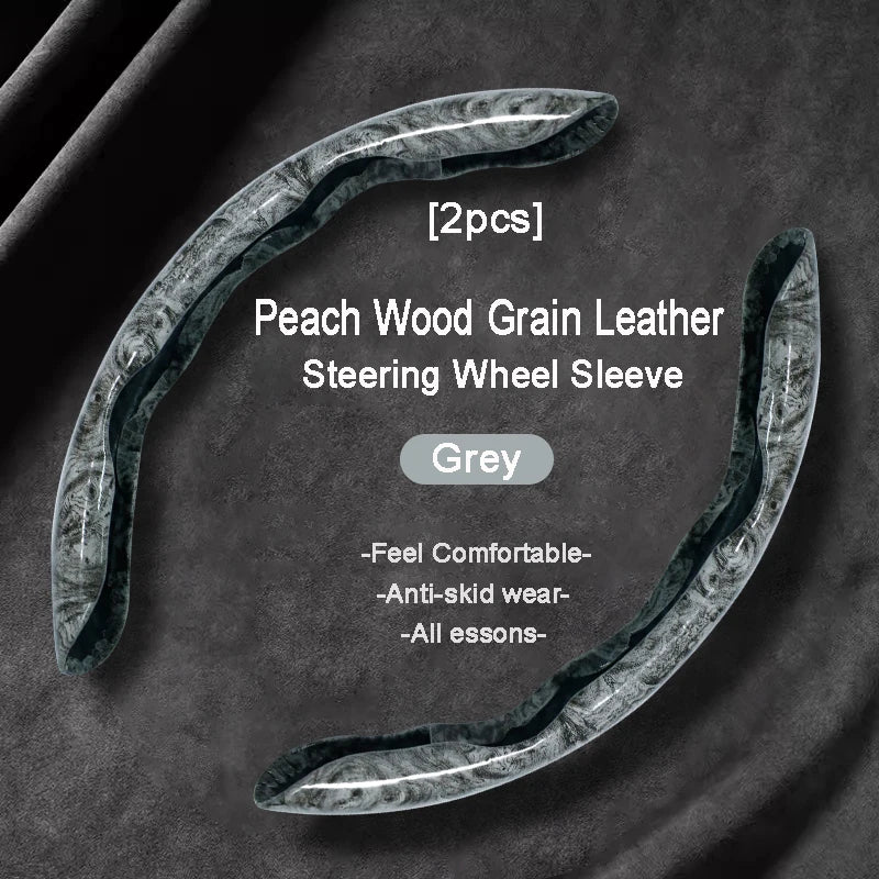 Peach Wood Grain Steering Wheel Cover – Ultra-Thin 38CM Non-Slip Segmented Grip - Delicate Leather