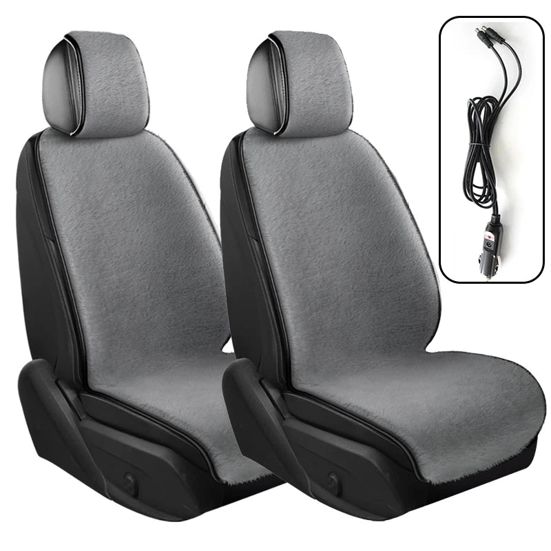 Heated Car Seat Cover 12V – Fast Heating Plush Seat Cushion for Winter Comfort - Delicate Leather  