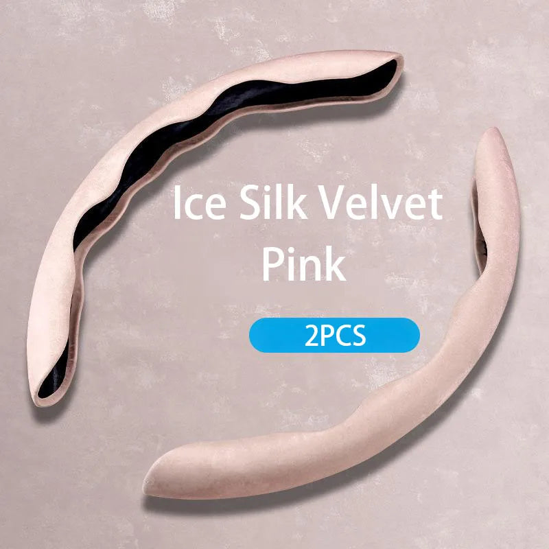 Car Steering Wheel Cover – Ice Silk Fabric Clip-On Grip, Ultra-Thin, All-Season, Non-Slip & Moisture-Absorbing - Delicate Leather  