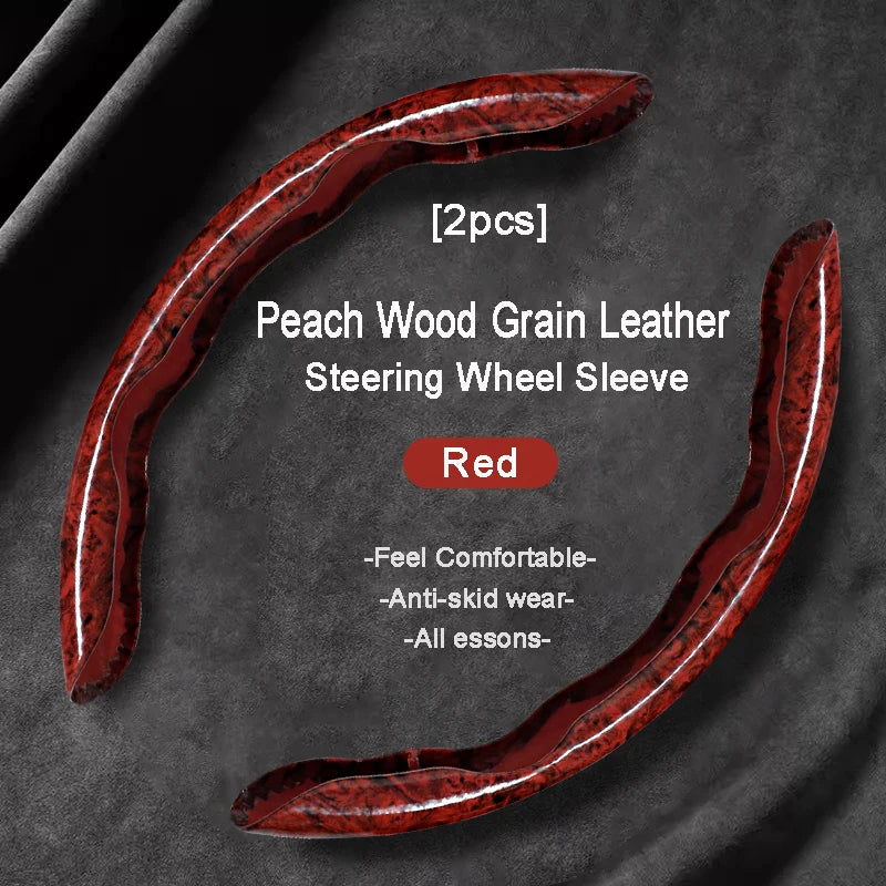 Peach Wood Grain Steering Wheel Cover – Ultra-Thin 38CM Non-Slip Segmented Grip - Delicate Leather