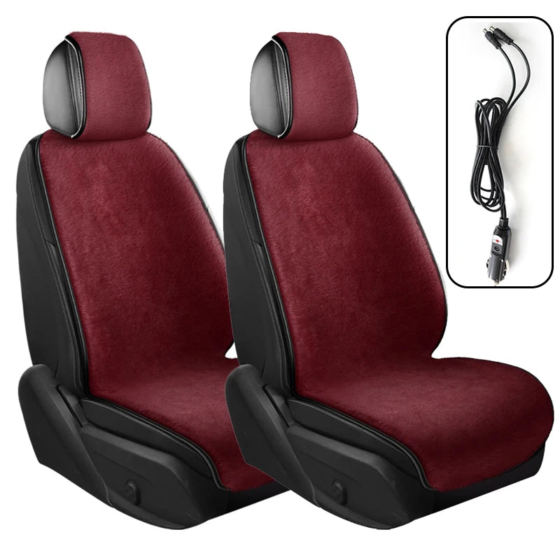 Heated Car Seat Cover 12V – Fast Heating Plush Seat Cushion for Winter Comfort - Delicate Leather  