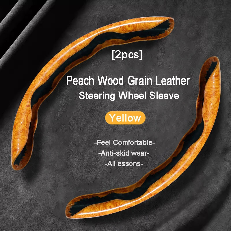 Peach Wood Grain Steering Wheel Cover – Ultra-Thin 38CM Non-Slip Segmented Grip - Delicate Leather