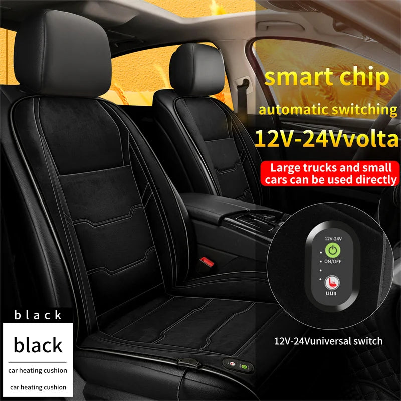 12V/24V Heated Car Seat Cover – Universal Fast-Heating Winter Seat Cushion with Auto Power Protection - Delicate Leather  