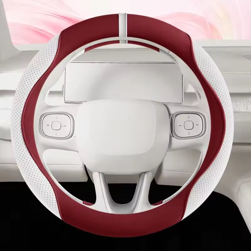 Suede Steering Wheel Cover – Universal 38CM Cute Non-Slip O/D Shape Grip - Delicate Leather