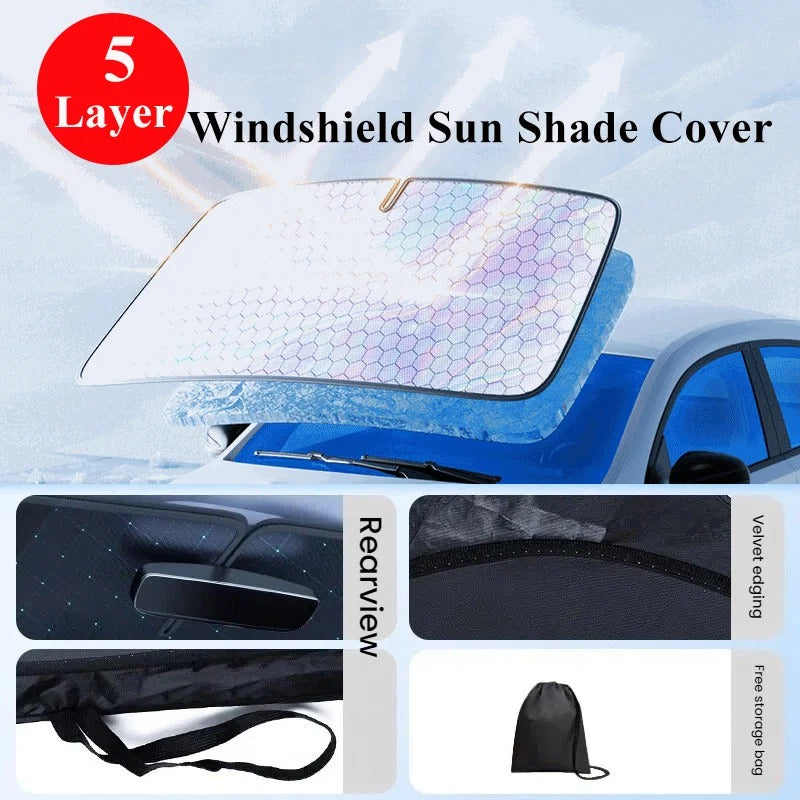 5-Layer Windshield Sun Shade – Foldable UV Reflective Front Window Cover - Delicate Leather  