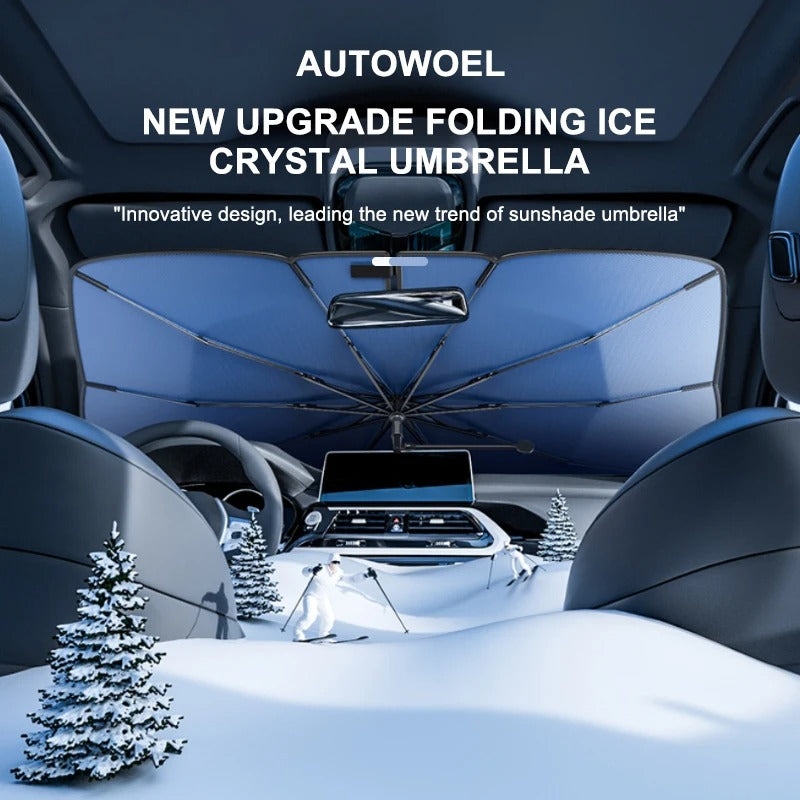 Windshield Sun Shade Umbrella – UPF50+ Foldable Front Window Sun Protection Cover - Delicate Leather  