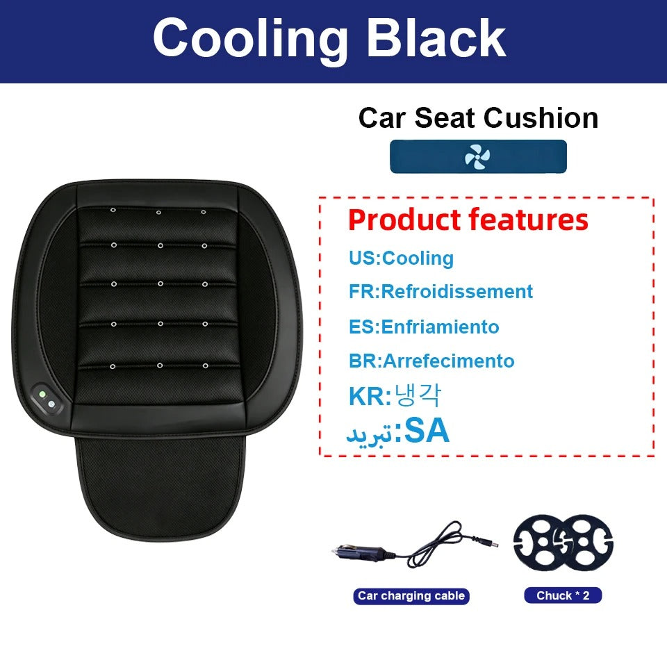 Ventilated Car Seat Cushion with Adjustable Fan – Breathable Universal Seat Pad - Delicate Leather  