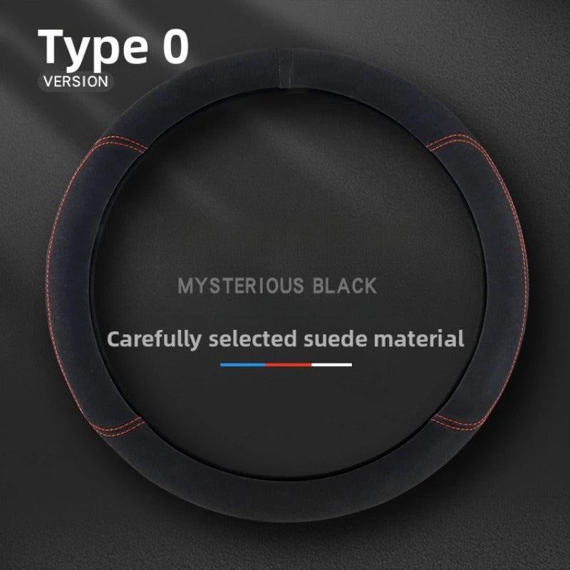 Suede Steering Wheel Cover – Universal Non-Slip 38cm Wrap for Cars and SUVs - Delicate Leather  