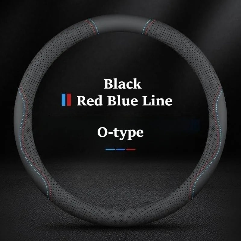 Nappa Leather Steering Wheel Cover – Anti-Slip 38cm Universal Fit Interior Accessory
