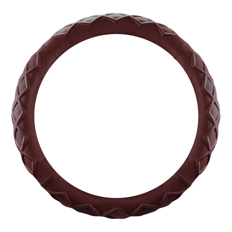 Rhombus Pattern PU Leather Steering Wheel Cover – O-Type Minimalist Non-Slip Grip - Delicate Leather