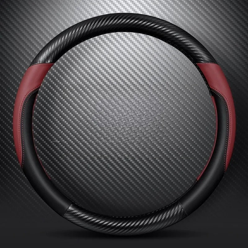 Carbon Fiber Microfiber Leather Steering Wheel Cover – O Shape Universal Non-Slip Grip - Delicate Leather  
