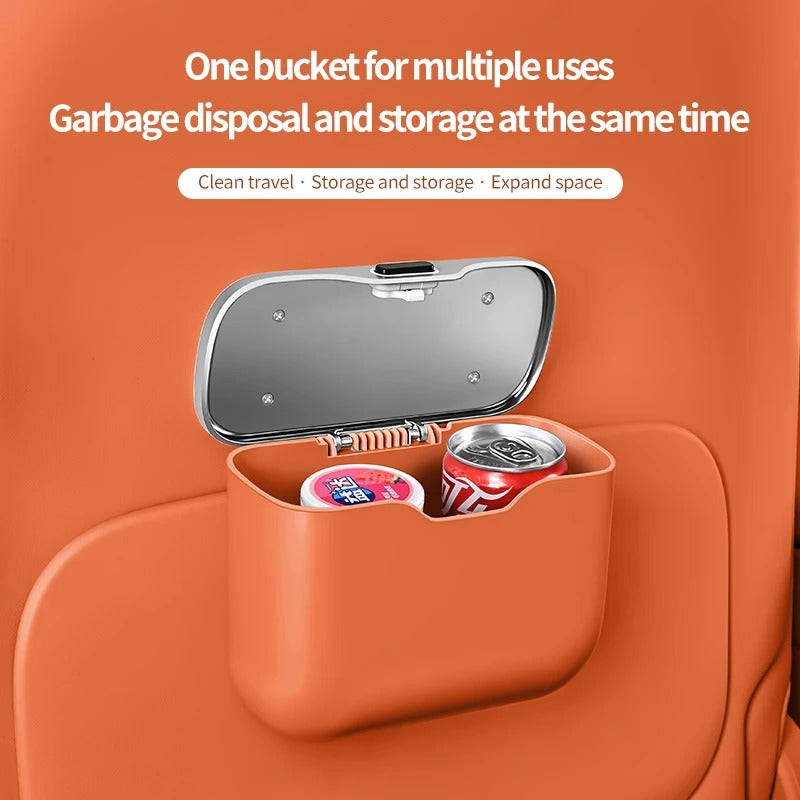 Multifunctional Car Trash Can with Lid – Hanging Wet & Dry Storage Bin Mini Organizer - Delicate Leather