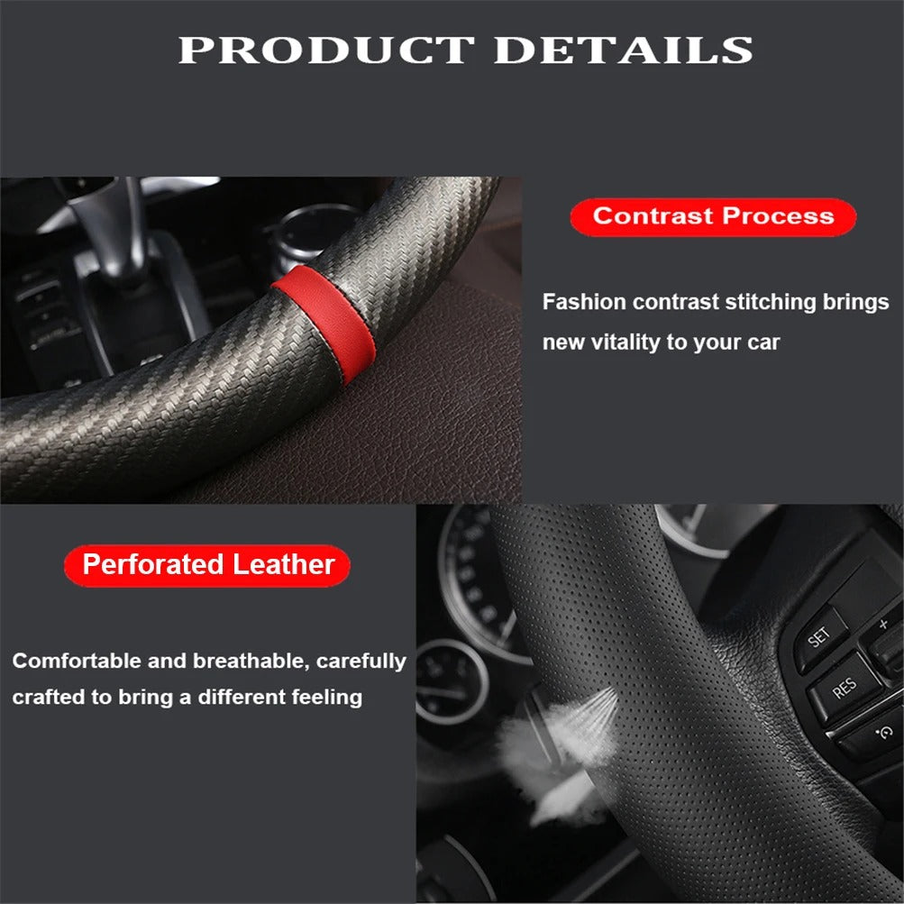 38cm Carbon Fiber Leather Steering Wheel Cover – Breathable, Non-Slip, Compatible with BMW 1/3/5 Series, X1, X3, X5, X6 - Delicate Leather  