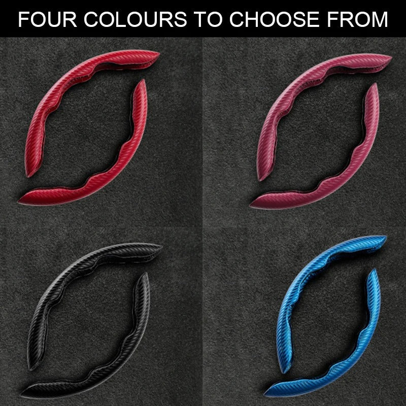 2-Pack Carbon Fiber Style Steering Wheel Spinner Covers – Microfiber Leather PVC, Non-Slip Universal Fit - Delicate Leather  