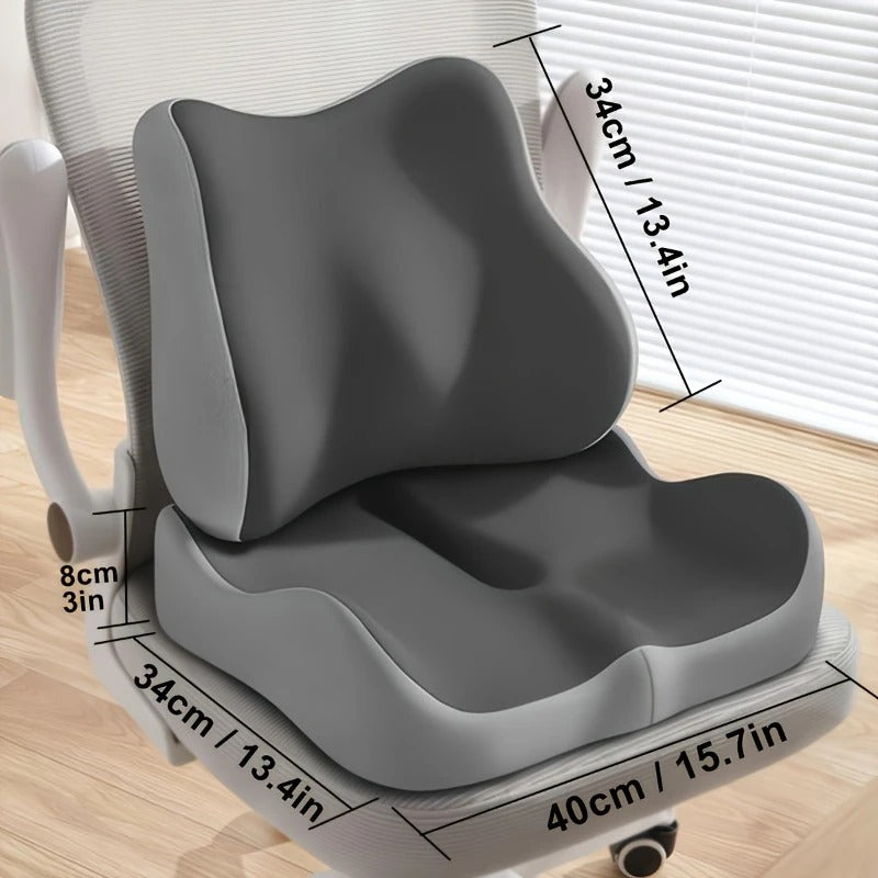 Memory Foam Seat Cushion & Back Pillow Set – 2-Piece Comfort Set for Office Chair & Car - Delicate Leather