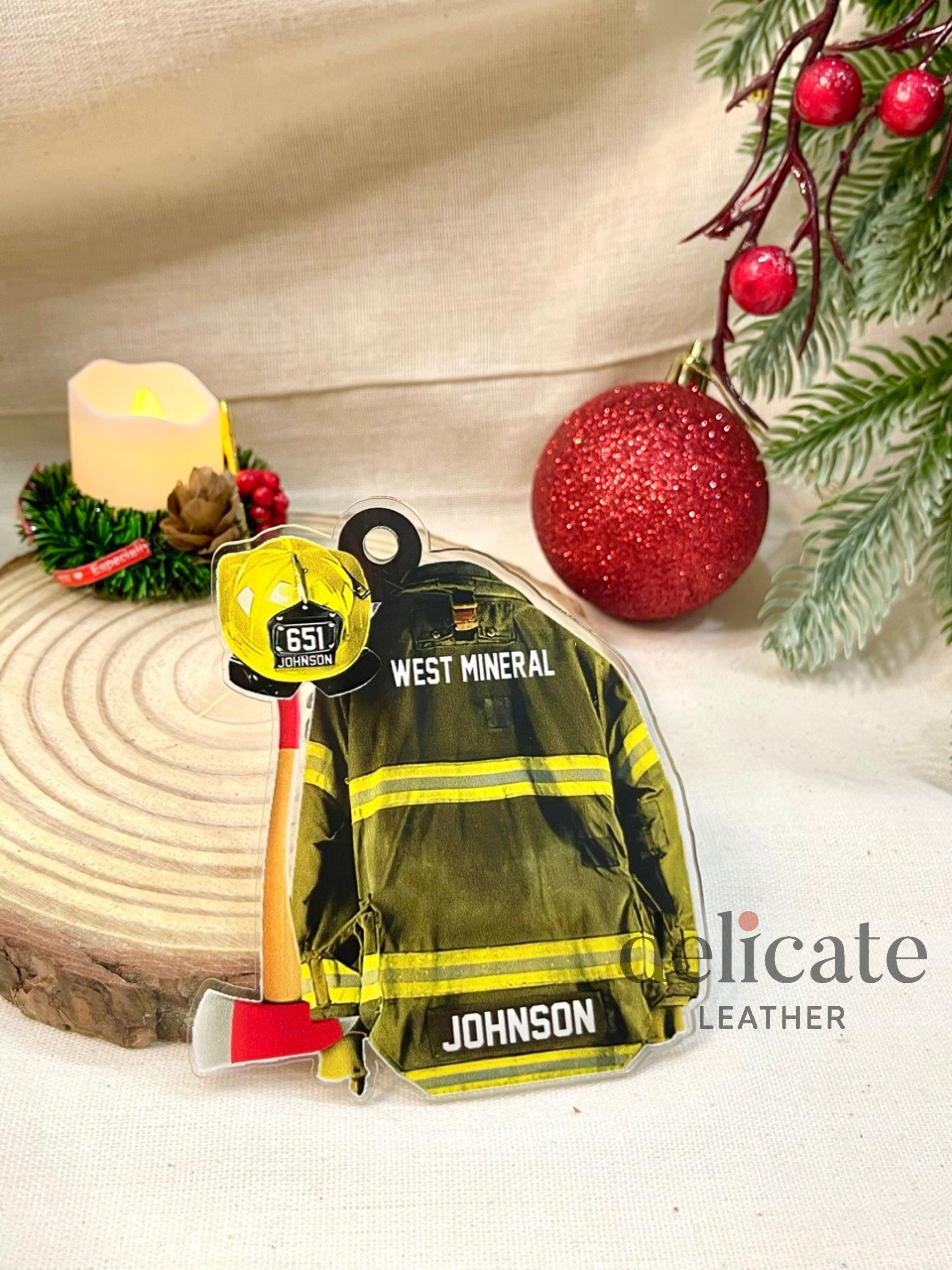 Custom Firefighter Uniform Christmas Ornament – Personalized Gift for Firefighters, Fireman Vest Acrylic Hanging Ornament