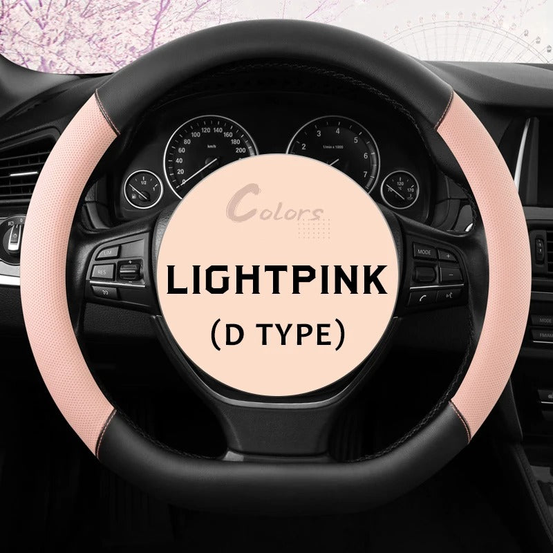 Universal 38CM PU Leather Steering Wheel Cover – Breathable Microfiber Design, 15-Inch Fit - Delicate Leather  