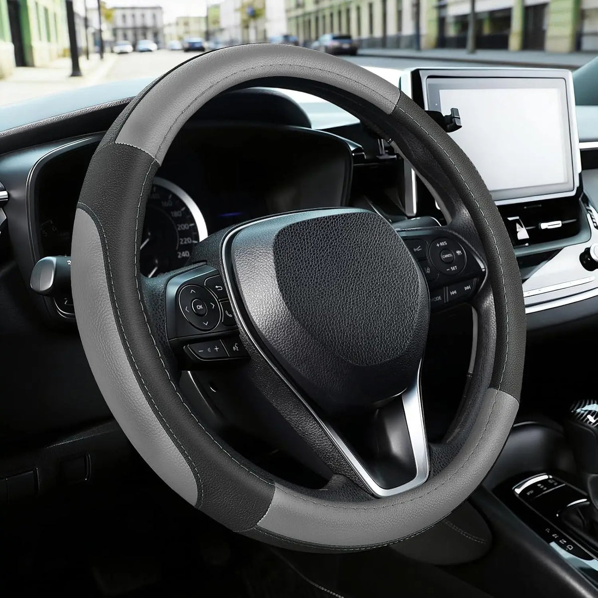 Microfiber Leather Steering Wheel Cover – Universal 38 cm Non-Slip Grip - Delicate Leather