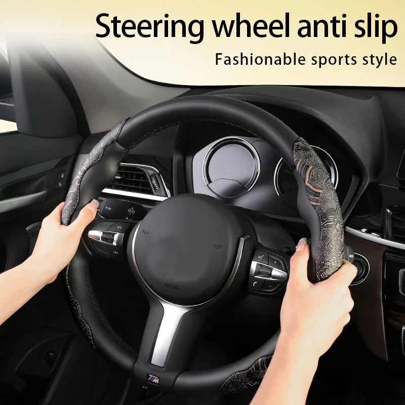 Universal Antique Pattern Steering Wheel Cover 38cm – Segmented Breathable Ultra-Thin Non-Slip Car Steering Wheel Protector - Delicate Leather