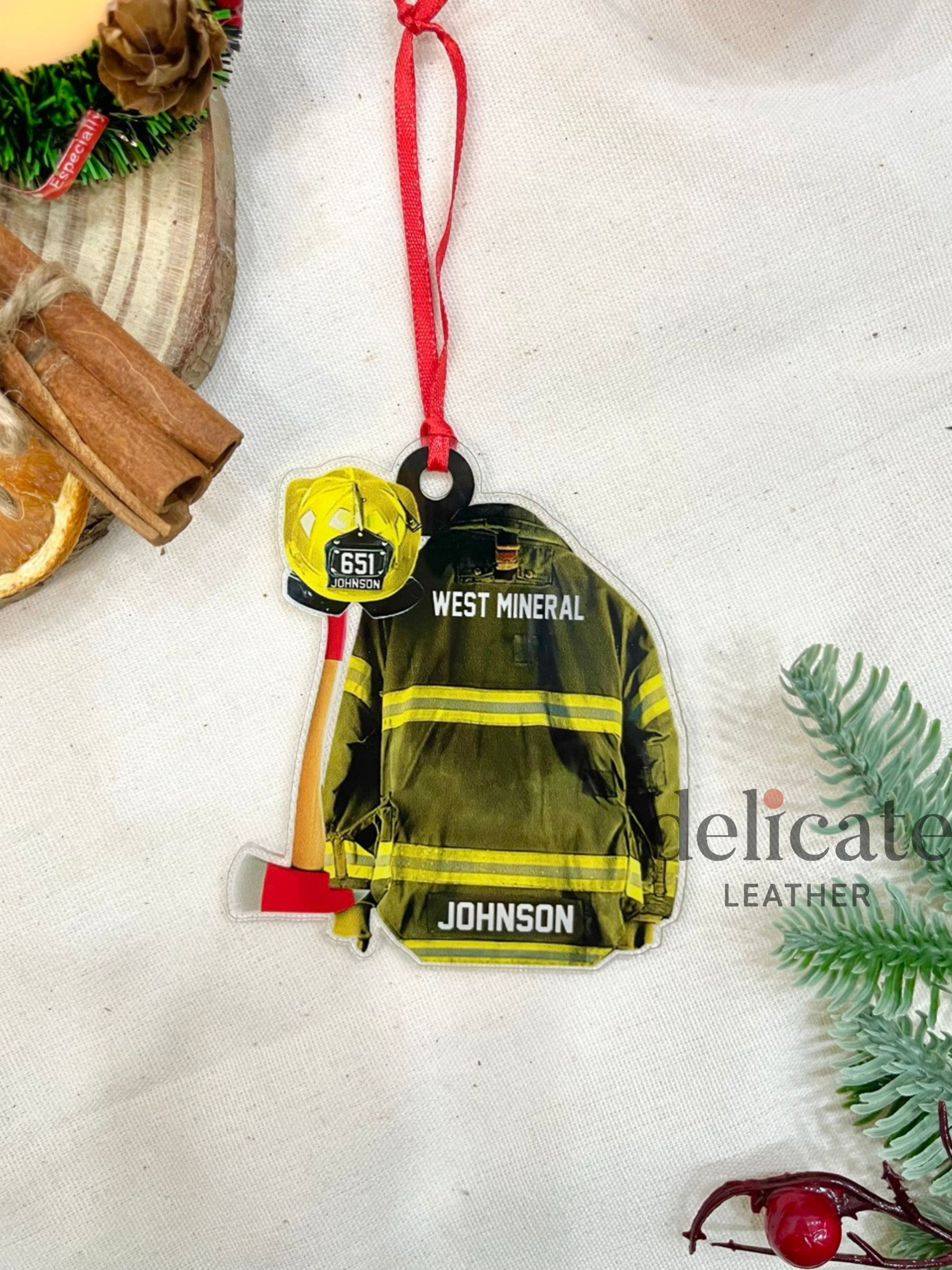 Custom Firefighter Uniform Christmas Ornament – Personalized Gift for Firefighters, Fireman Vest Acrylic Hanging Ornament